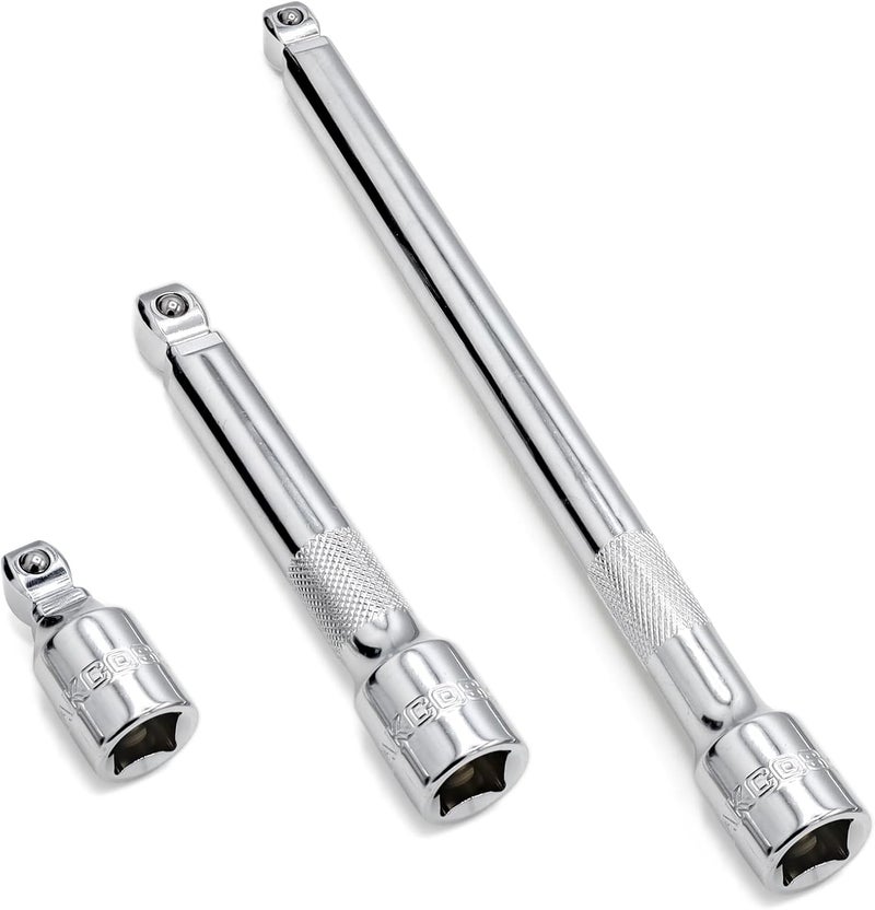 DAZCOS 3 Pieces 1/2 Inch Drive Wobble Extension Set Includes 2 5 10 Inch Extensions Premium Chrome Vanadium Steel with Mirror Finish - Image 1